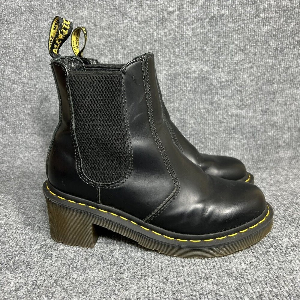 Dr Martens Cadence Chelsea Boots Womens 6 Heeled Black Leather Ankle Booties